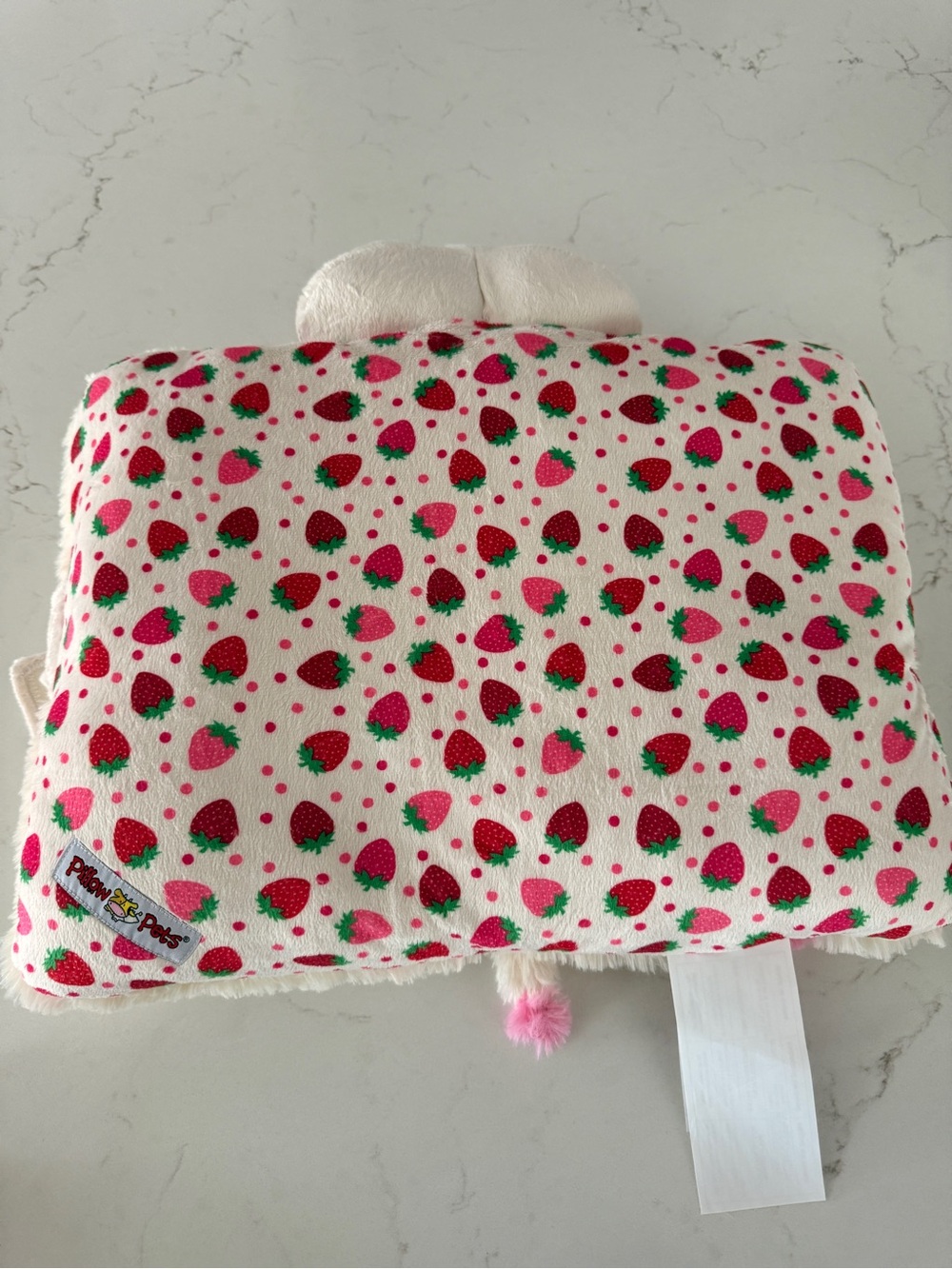 Plush Cream Cow Pillow with Pink Spots - Strawberry-Themed Cuddle Buddy - Picture 3 of 5